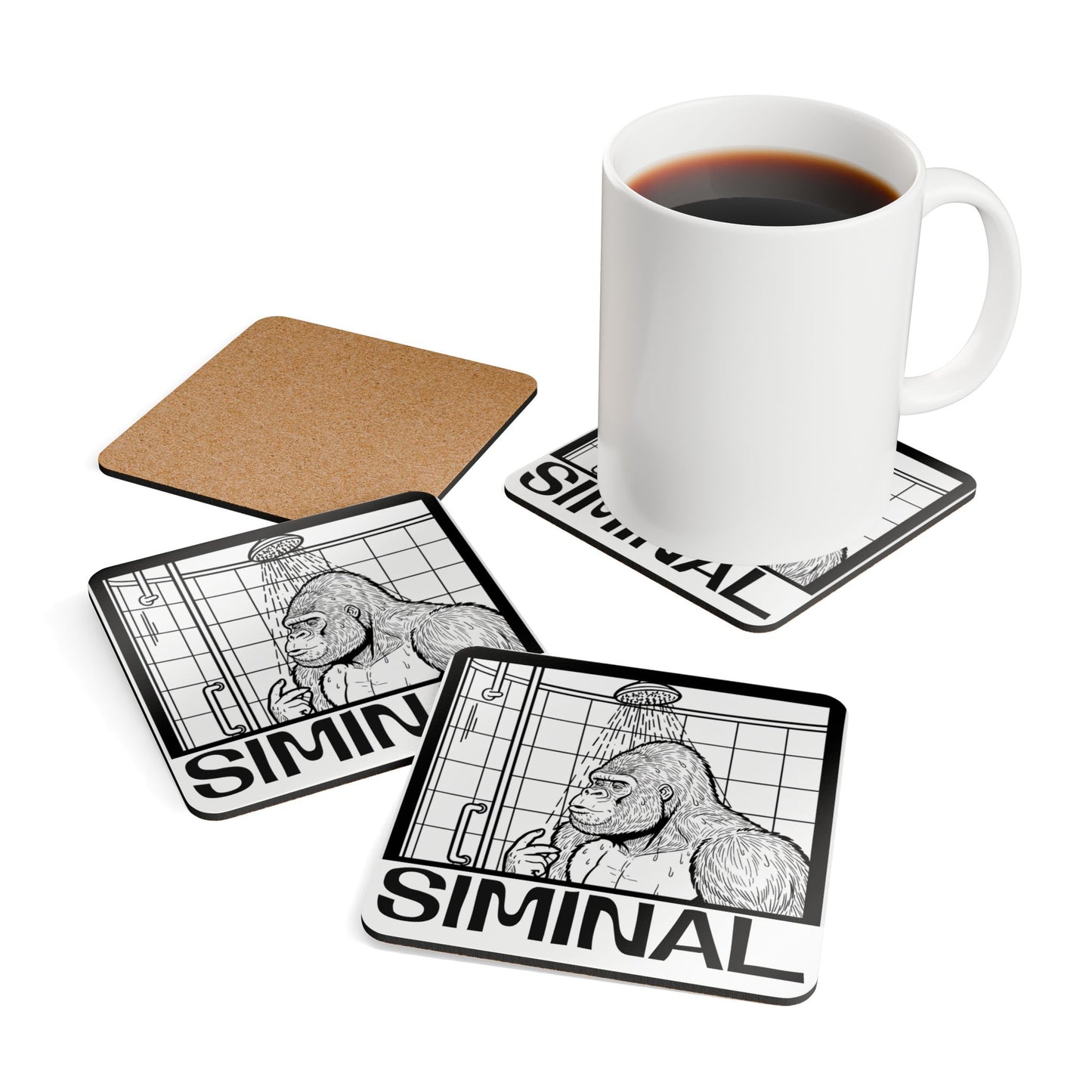 Blues Gorilla in the shower Cork Coaster set