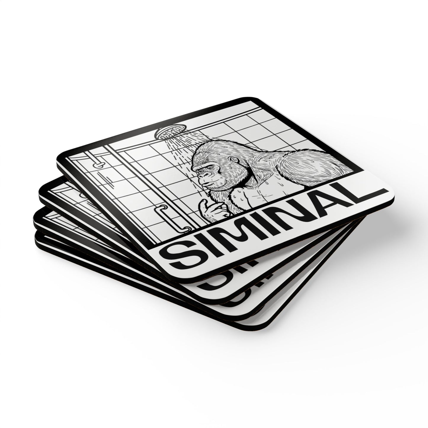 Blues Gorilla in the shower Cork Coaster set