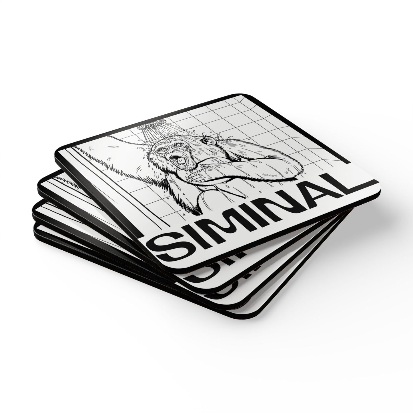 Showering Gibbon Coaster Corkwood Coaster Set